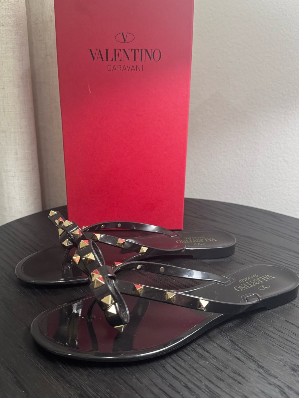 Valentino Garavani Rockstud Rubber Bow Jelly Sandals Black 40